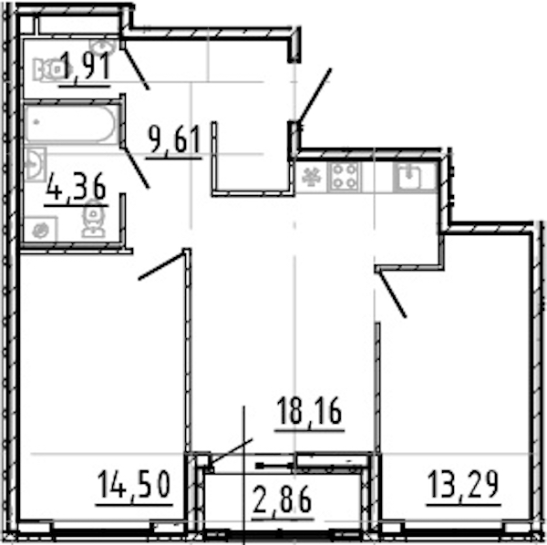 2-комнатная квартира 61.83 м², 19/19 эт., ЖК «Город Первых»
